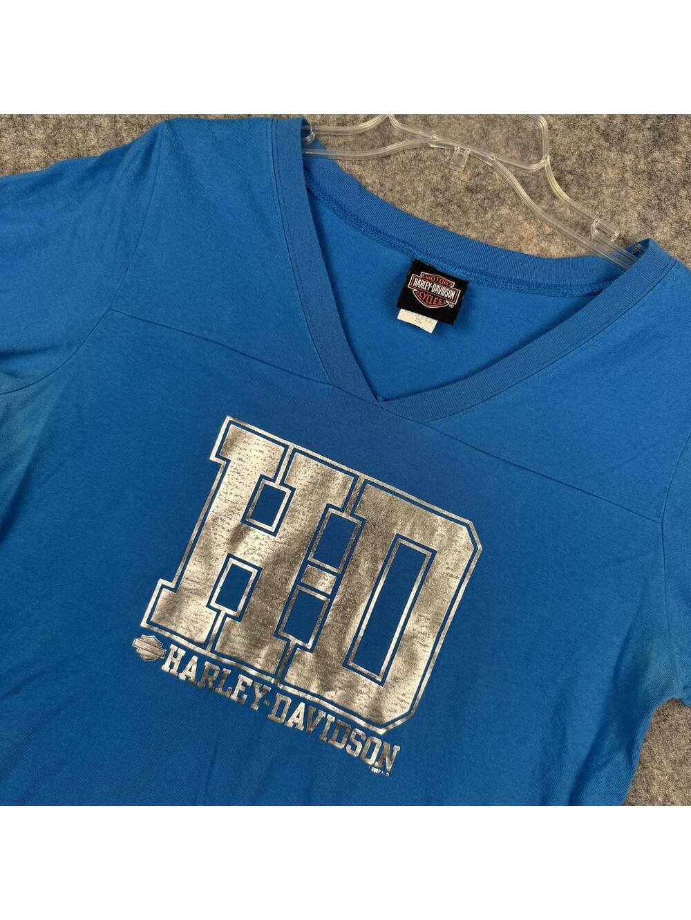 Harley Davidson New Smyrna Beach Long Sleeve T Shirt Turquoise Blue Women XL 632